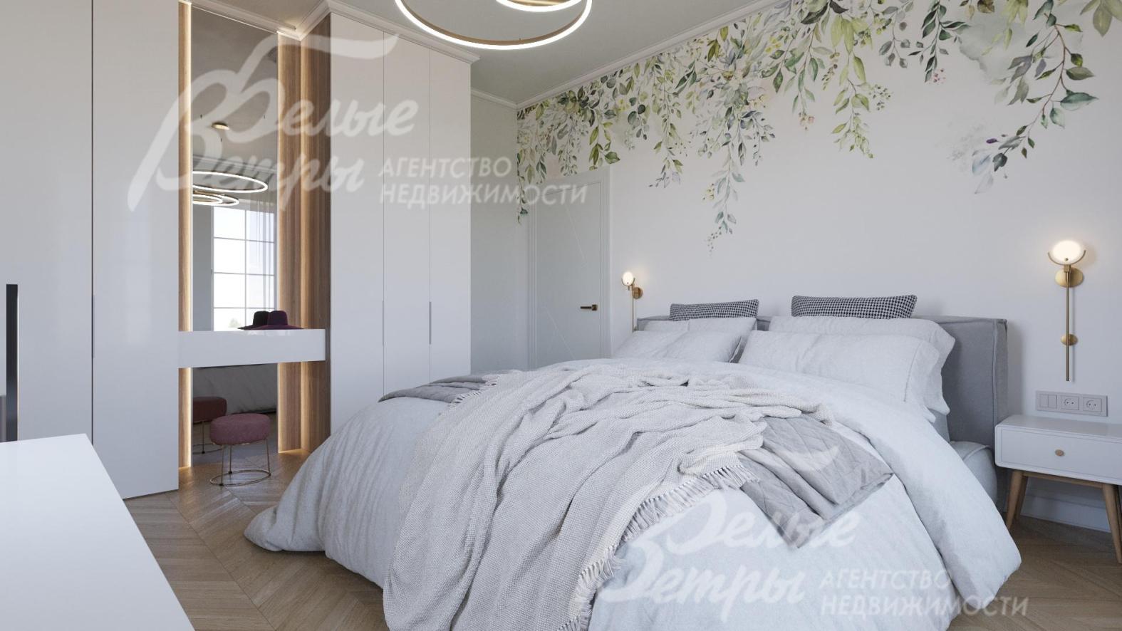 Стены в спальнях оформлены интерьерной краской и дизайнерскими обоями